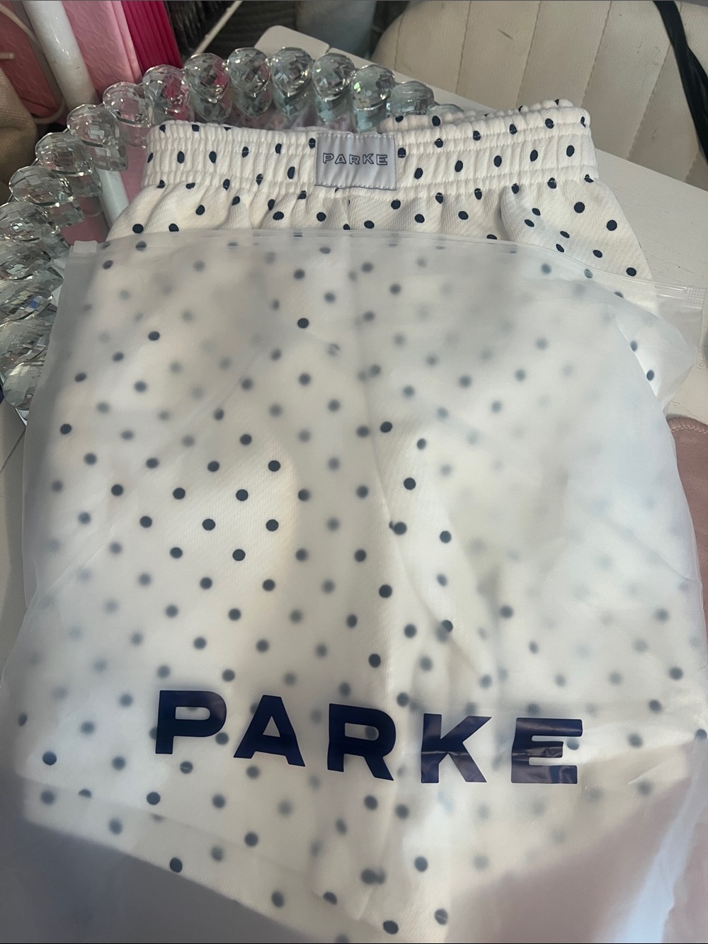 Parke Polka Dot White Boxer Sweatshorts Size XL
